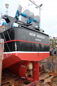 Stern of 'New Seeker' on the slipway at C. Toms & Son, Polruan